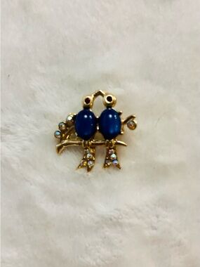 Brooch Source Unknown Gold-Tone Bluebirds Brooch with Aurora Crystal Accents